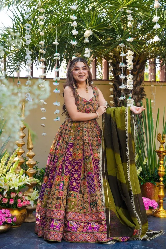 Digital Printed Jimmy Organza Silk Anarkali Gown