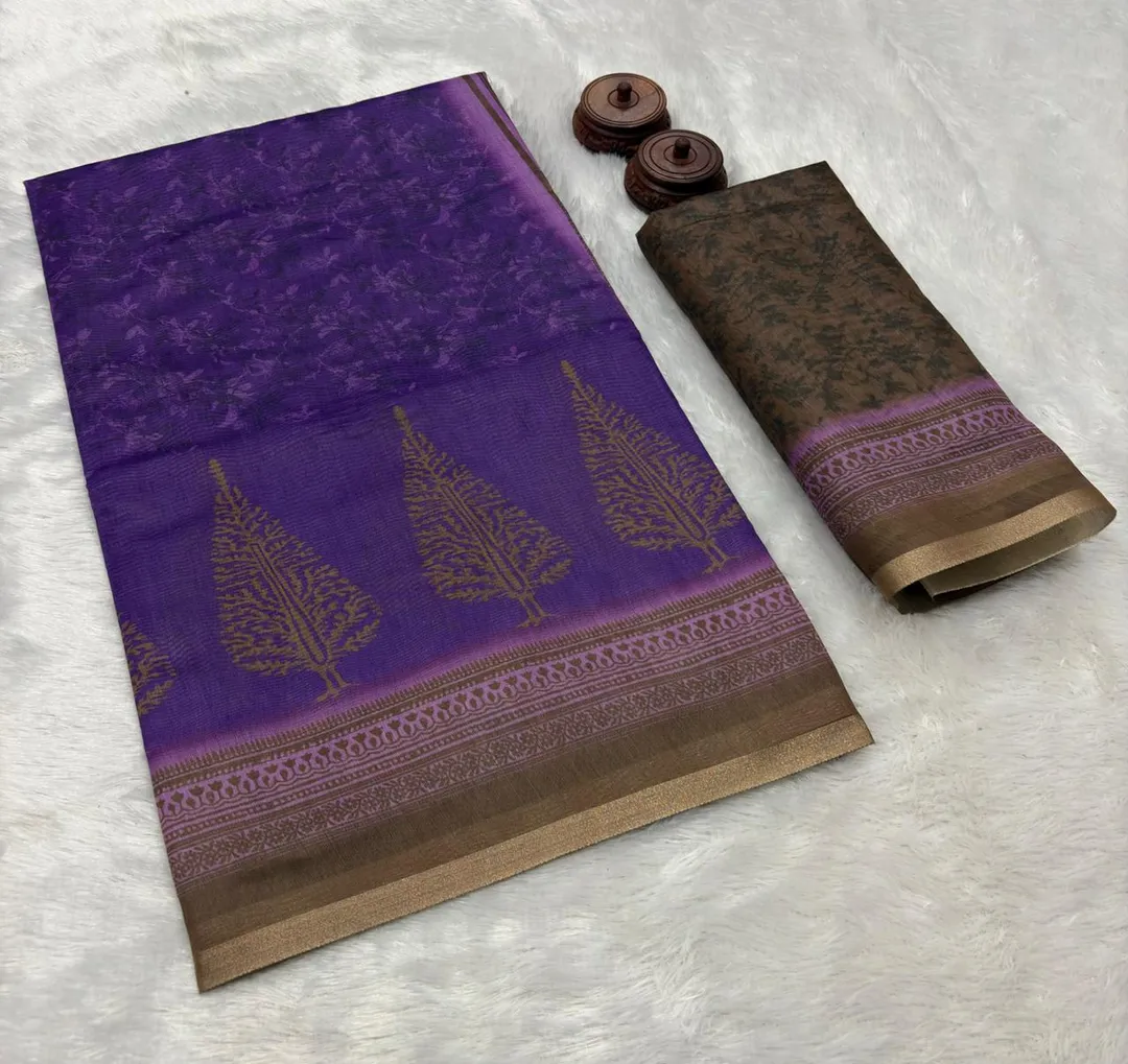 Soft Spun Cotton Slub Saree with Ikat-Style Digital Print - Maa Kaali Creations