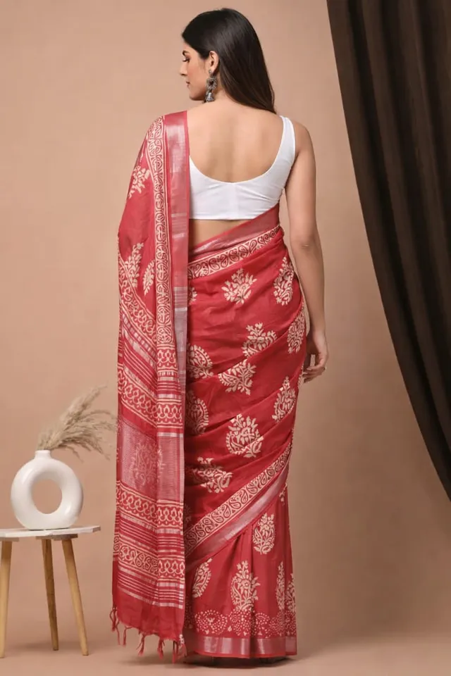 Premium Linen Saree with Digital Printed Pallu - Maa Kaali Creations