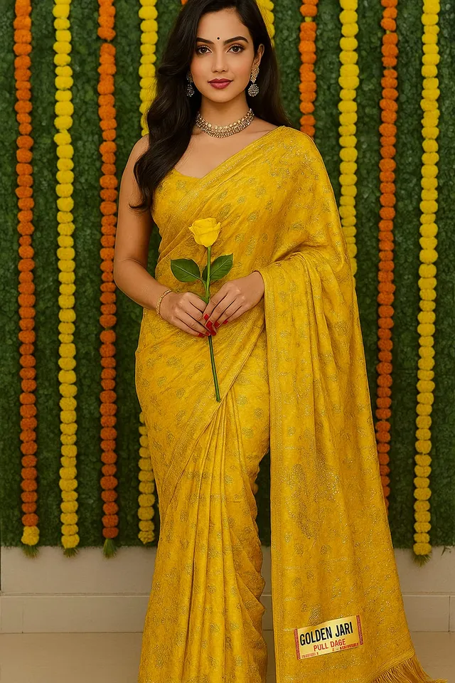 Lightweight Zomato Chiffon Saree for Haldi and Pooja Functions.