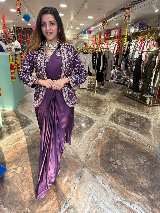 Indo-Western Ready-to-Wear Saree with Embroidered Koti