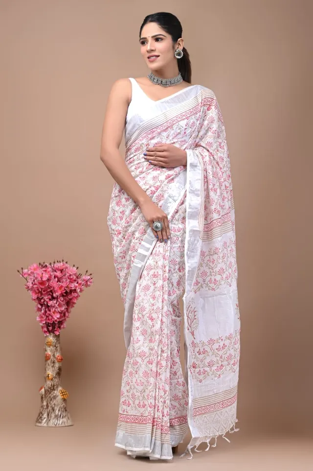 Premium Linen Saree with Digital Printed Pallu