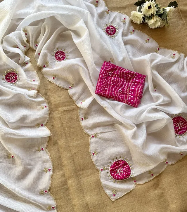 Pure Crush Georgette Chiffon Saree with Zardozi Handwork