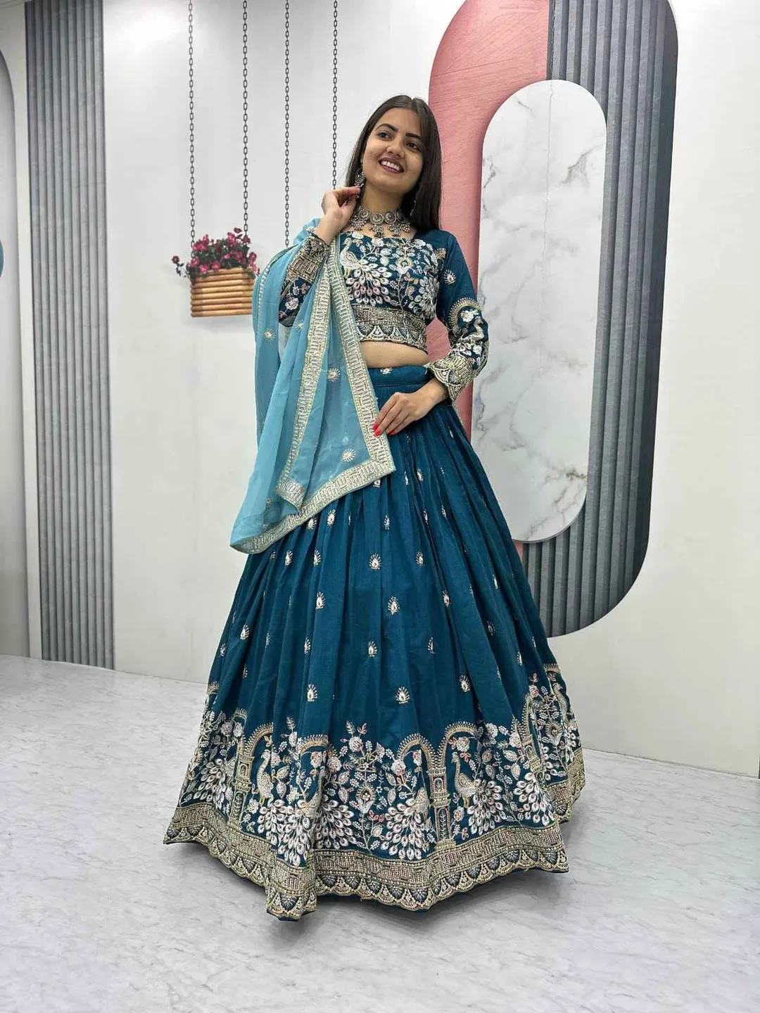 Vichitra Silk Heavy Embroidery Thread And Sequence Work Lehenga Choli