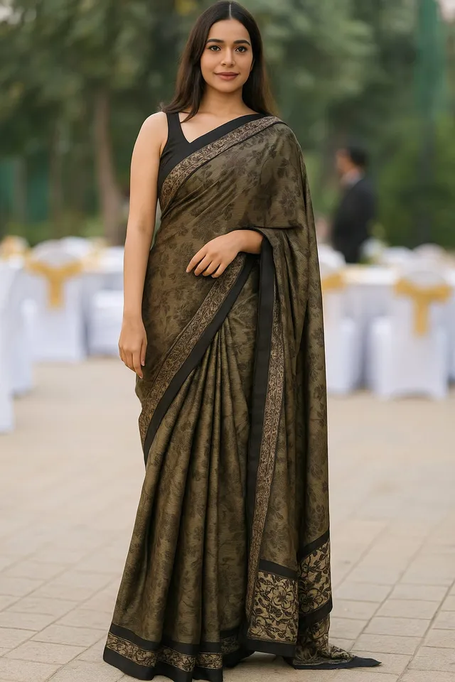 Elegant Olive Black Braso Silk Saree