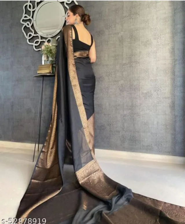 Banarasi Dyeable Warm Soft Silk Kaat Baan Saree - Black