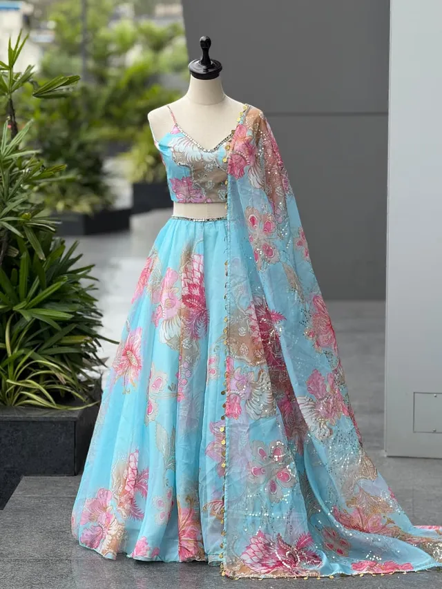 Premium Pure Organza Lehenga Set – Real Mirror & Embroidery Work