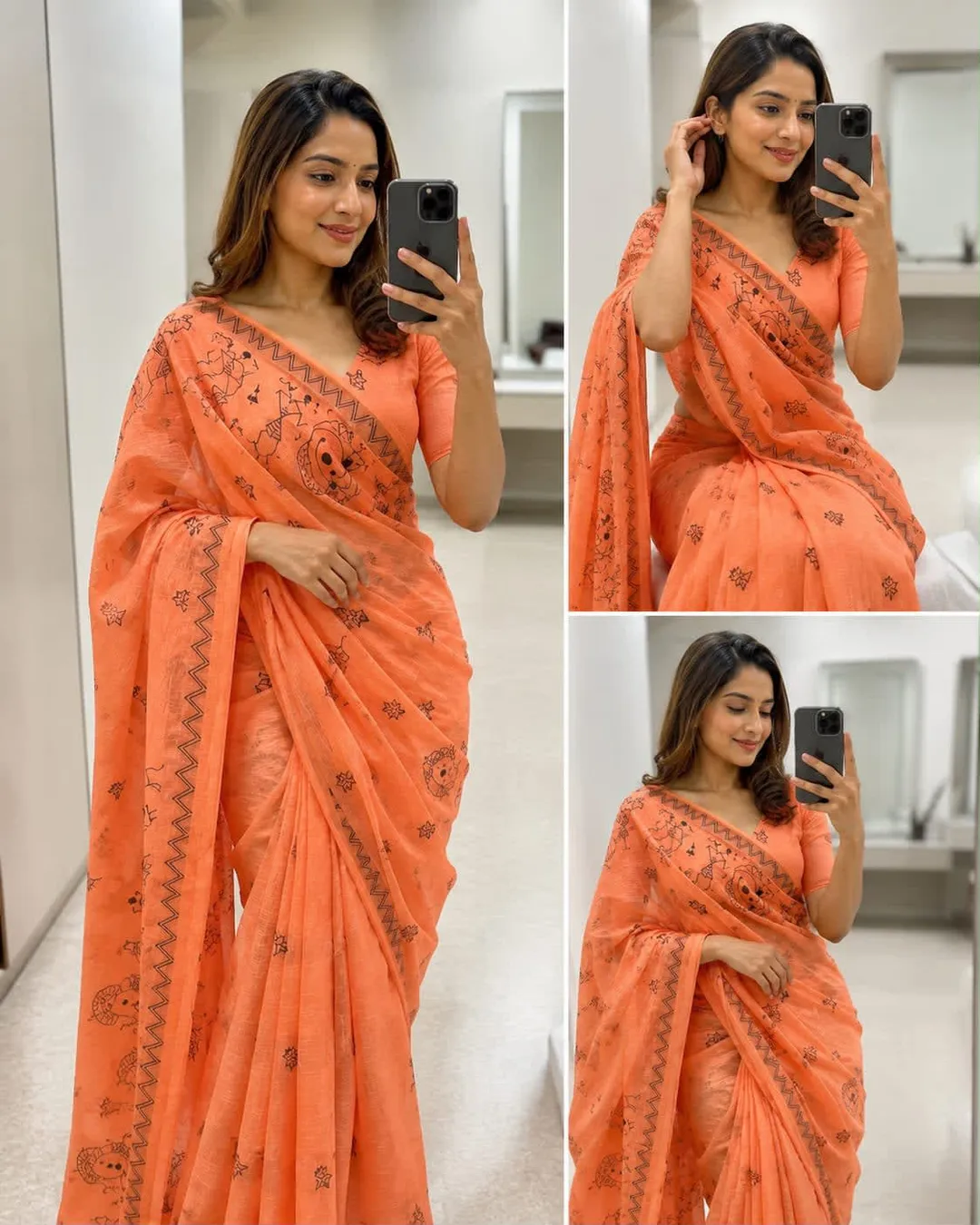 New Trending Linen Cotton Saree with Pallu Tassels