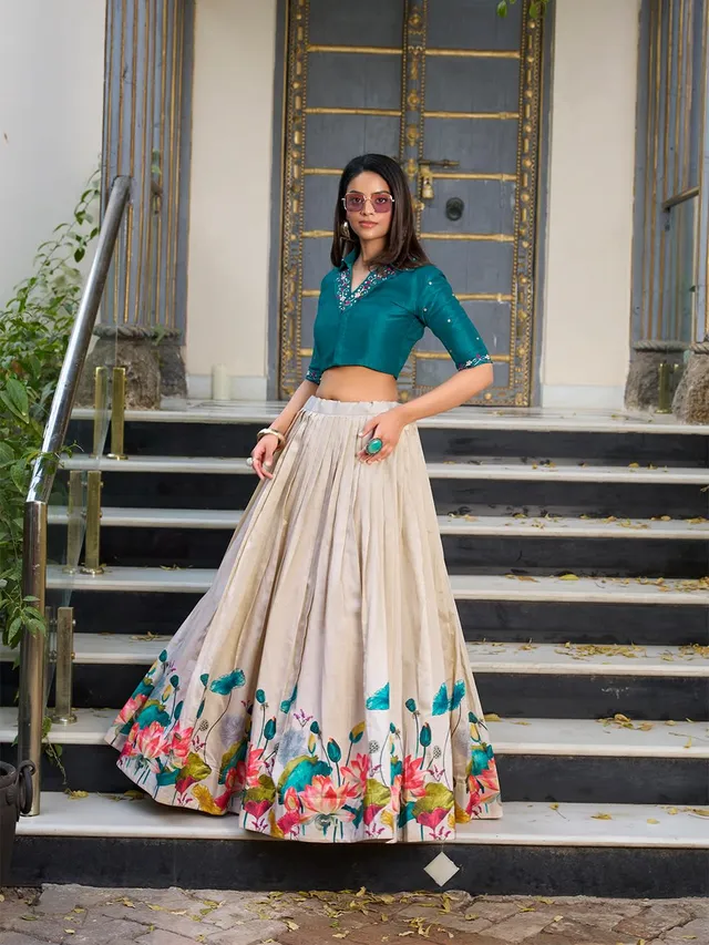 Co-ord Set Lehenga – Tasar Floral Elegance - Best lehenga choli for Diwali