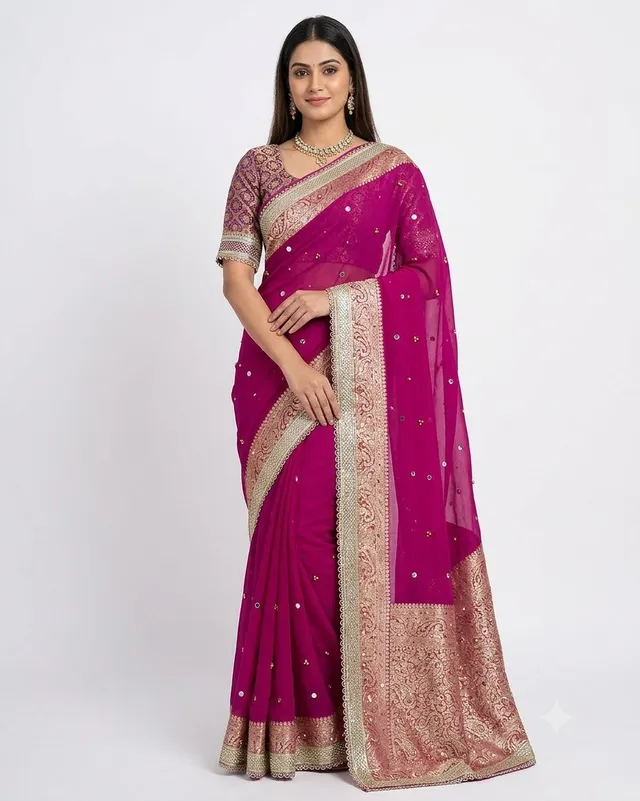 Banarasi Glass Tissue Silk Saree with Hand Ghungroo & Mirror Work - Second View
