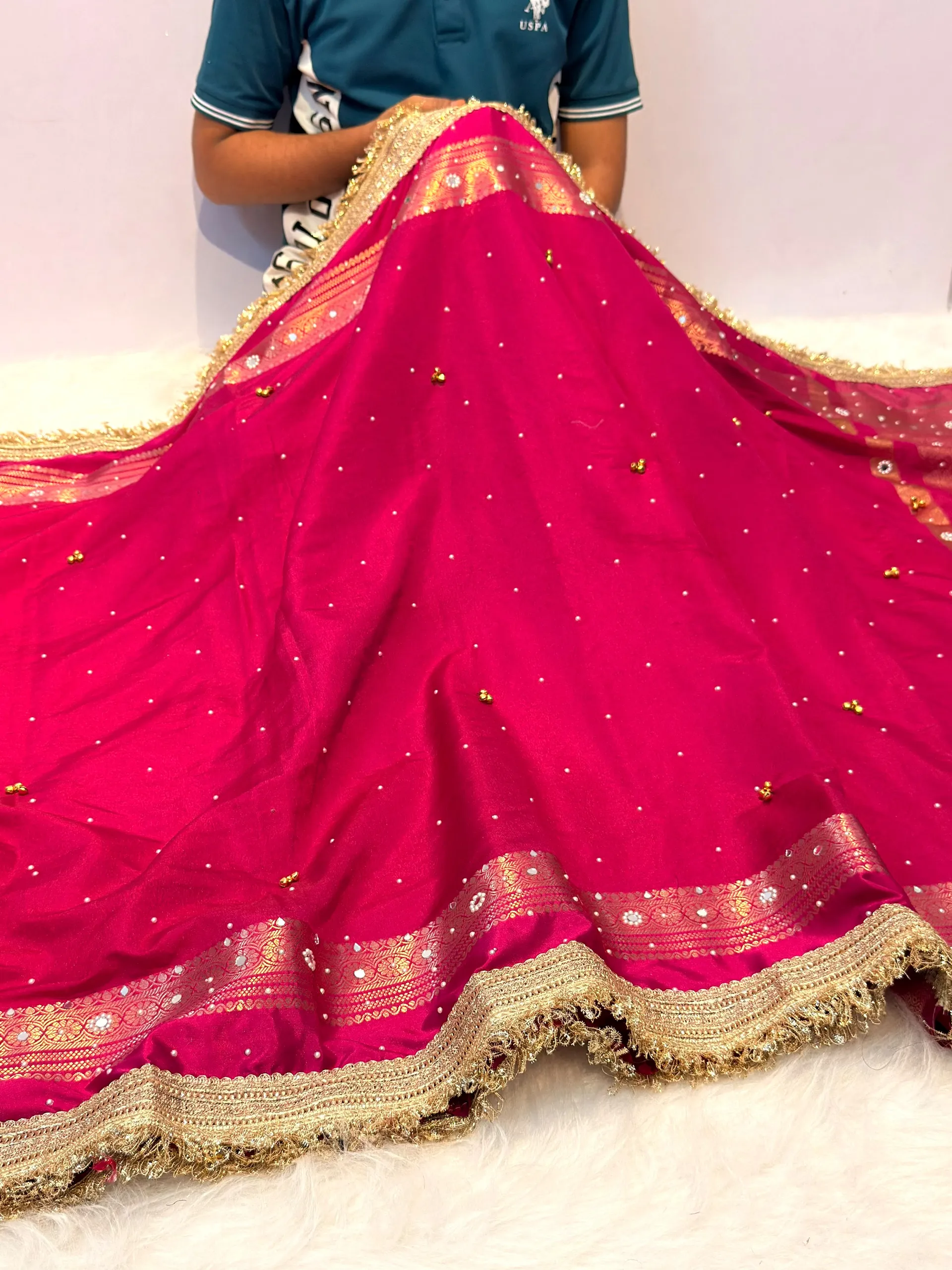 Banarasi Soft Katan Silk Saree with Pearl Work & Ghungroo Design - View 4