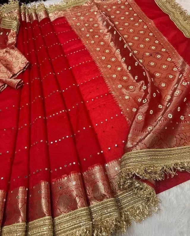 Banarasi Soft Glass Tissue Silk Mirror Work Saree - View 2