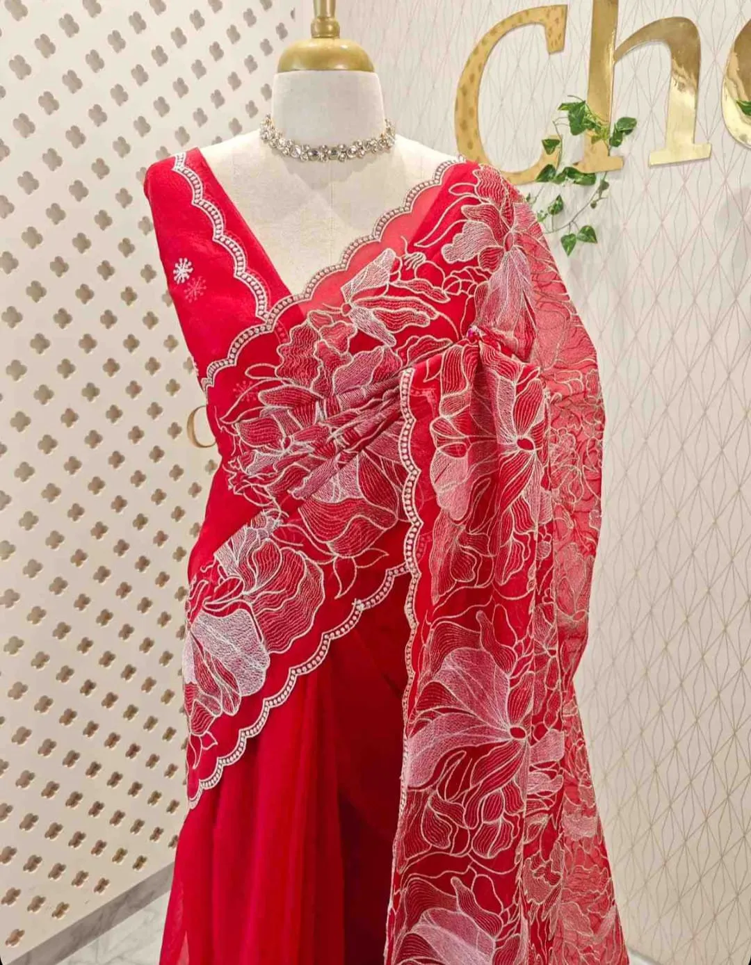 BANARASI SOFT ORGANZA CHIKANKARI SILK SAREE ✨ - View 2