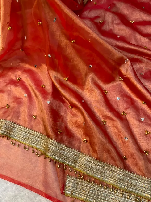 Banarasi Soft Tissue Silk Mirror & Ghungroo Work Saree - View 2