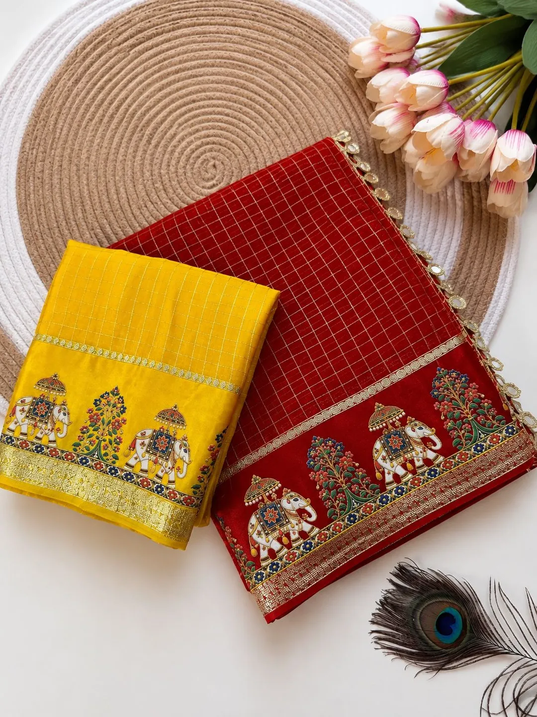 Traditional Elegance with a Contemporary Touch Viscose check Saree - Premium Viscose Check Saree Online India - Buy at ₹1599 - Image 1