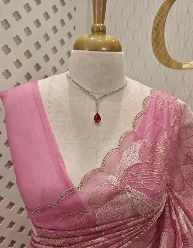 Banarasi Soft Organza Chikankari Silk Saree - View 2