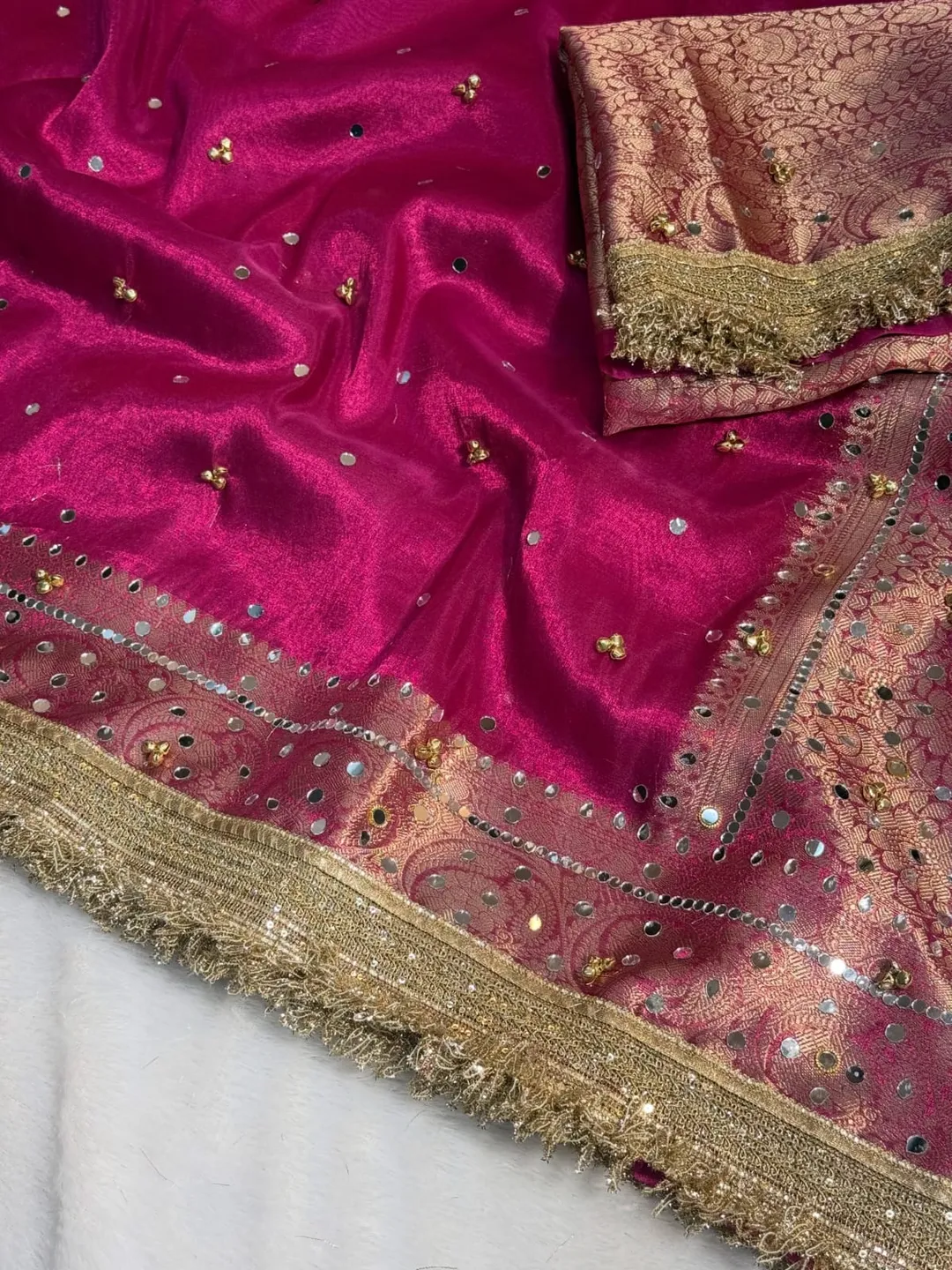 Banarasi Soft Tissue Silk Saree with Ghungroo & Heavy Stone Work - View 3