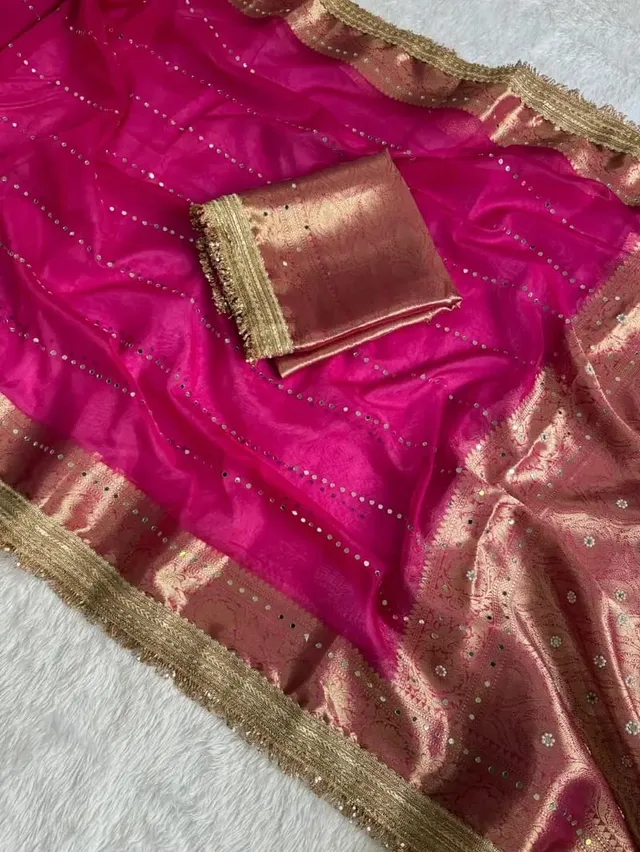 Banarasi Soft Glass Tissue Silk Mirror Work Saree - View 2