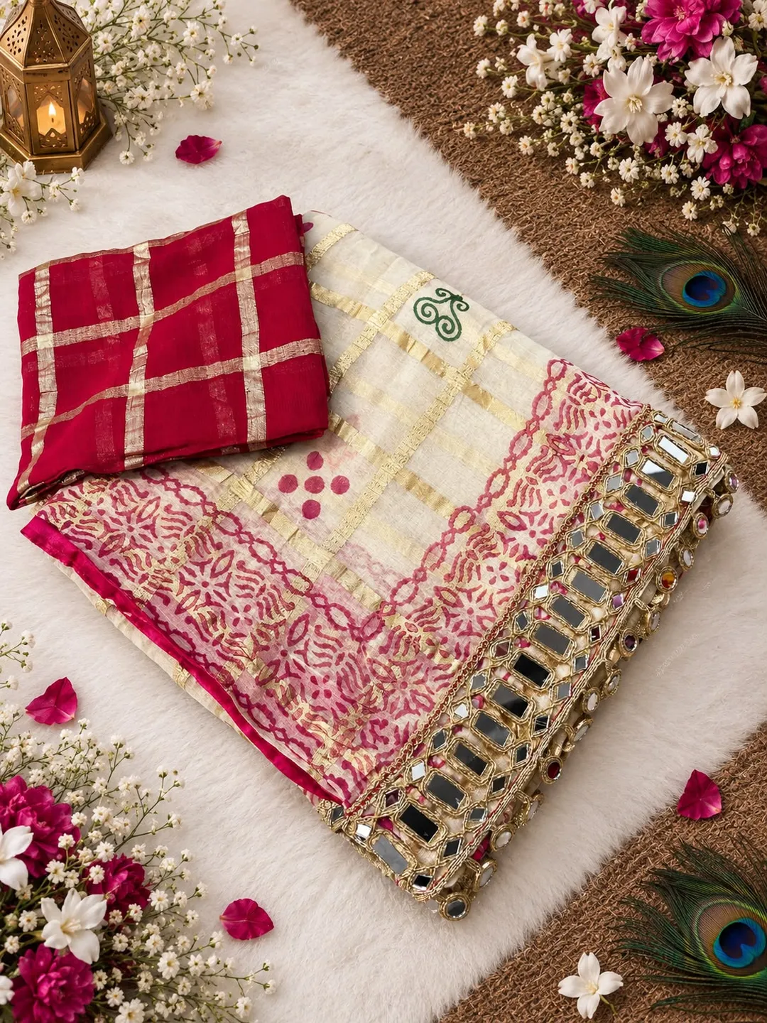 Premium Soft Viscose Checks Weaving Saree with Mirror Work Border - View 3