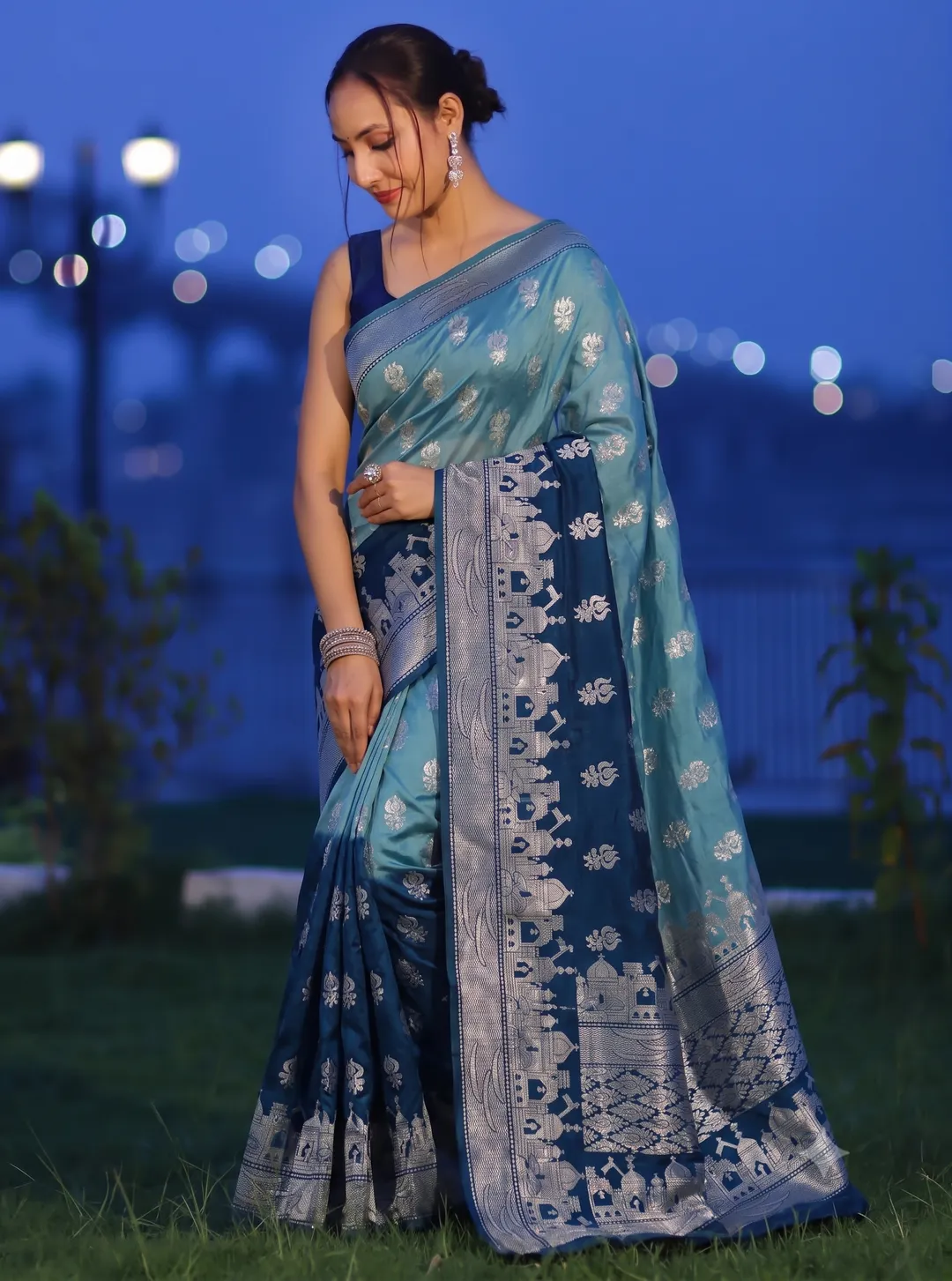 Banarasi Ganga Ghat Katan Soft Silk Saree - Premium Banarasi Katan Soft Silk Saree Online India - Buy at ₹1799 - Image 1