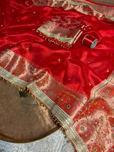 Premium Banarasi Soft Tissue Silk Ghungroo & Mirror Work Saree - View 2