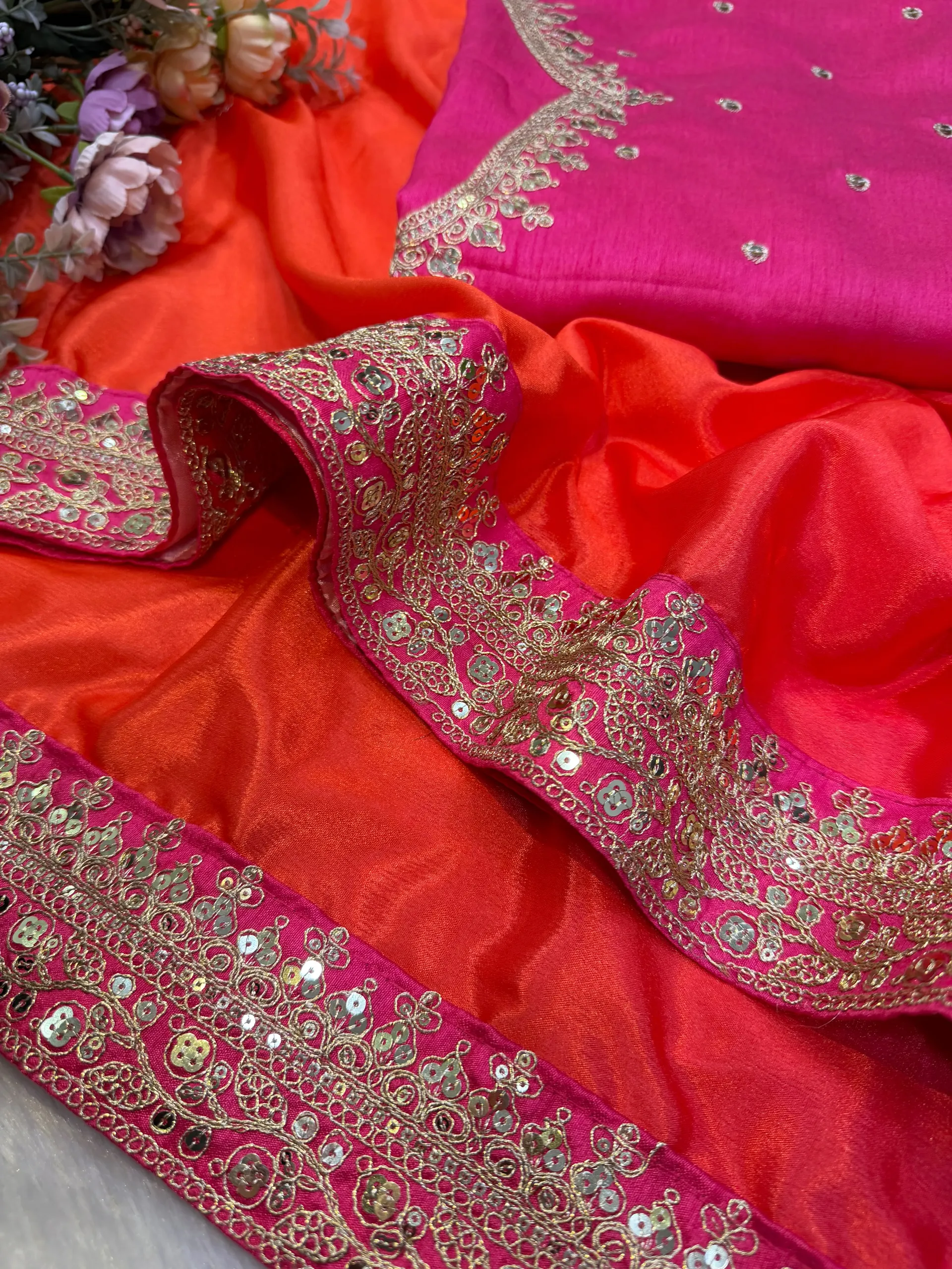 Kajol-Inspired Celebrity Style Designer Soft Chinnon Saree with Sequins & Dori Embroidery - View 7
