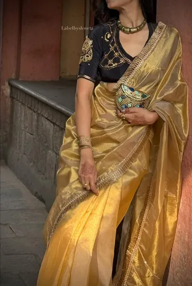Banarasi Soft Tissue Silk Saree with Zari Weave & Rich Pallu - Premium Banarasi Soft Tissue Silk Saree Online India - Buy at ₹1400 - Image 1