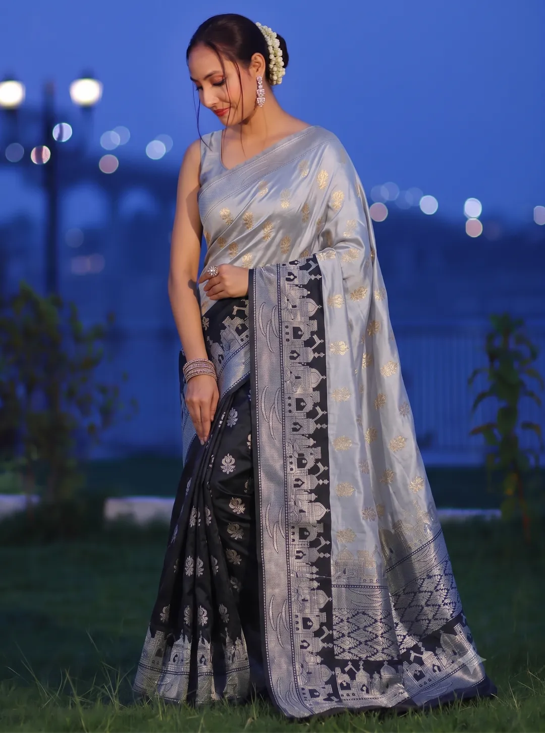 Banarasi Ganga Ghat Katan Soft Silk Saree - Premium Banarasi Katan Soft Silk Saree Online India - Buy at ₹1799 - Image 1