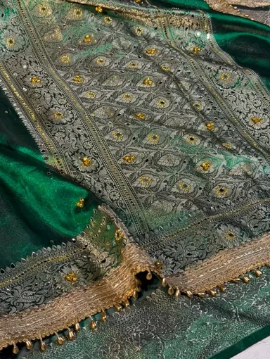 Premium Banarasi Soft Tissue Silk Ghungroo & Mirror Work Saree - View 2
