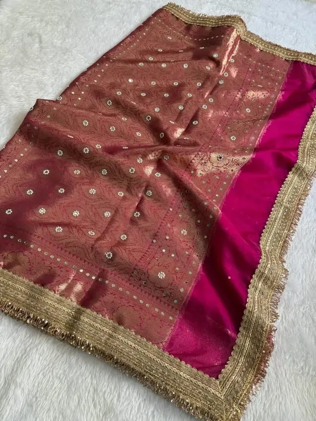 Banarasi Soft Glass Tissue Silk Mirror Work Saree - View 3