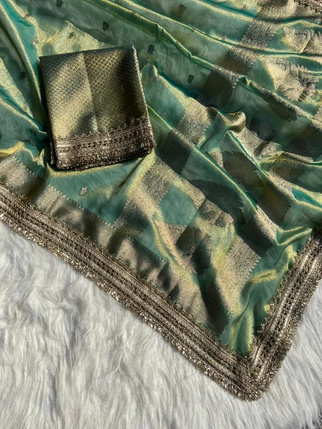 Banarasi Tissue Silk Kaat Ban Saree with Heavy Lace Work - View 2