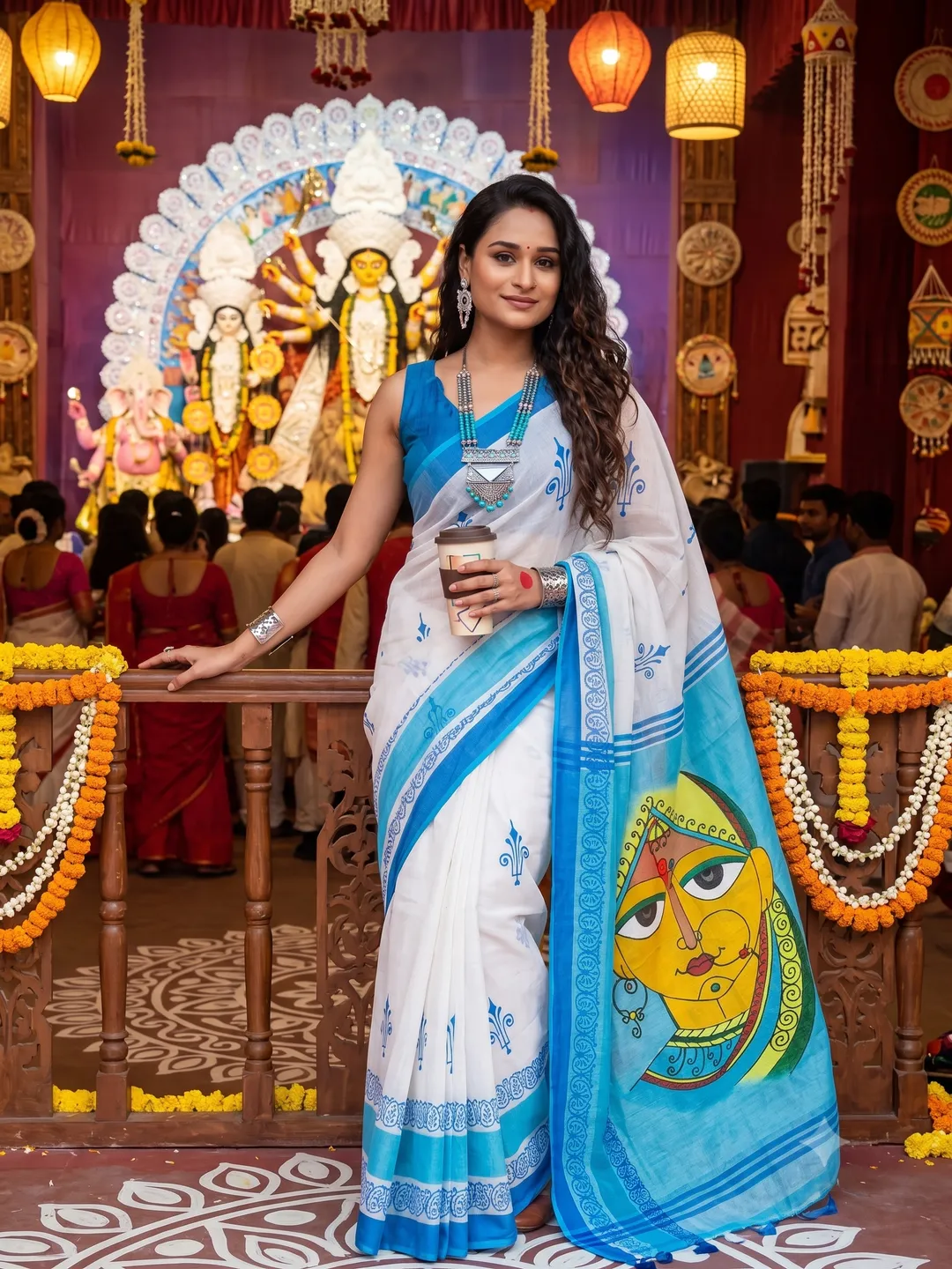 Durga Puja Special – Premium Linen Digital Print Saree Collection