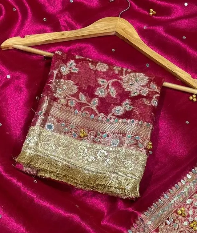Banarasi Soft Tissue Silk Mirror, Ghungroo & Stone Work Saree - View 5