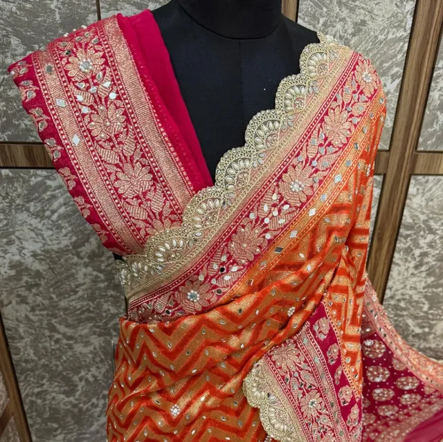 Banarasi Soft Kataan Georgette Silk Mirror Work Saree - Premium Banarasi Soft Kataan Georgette Silk Saree Online India - Buy at ₹3499 - Image 1