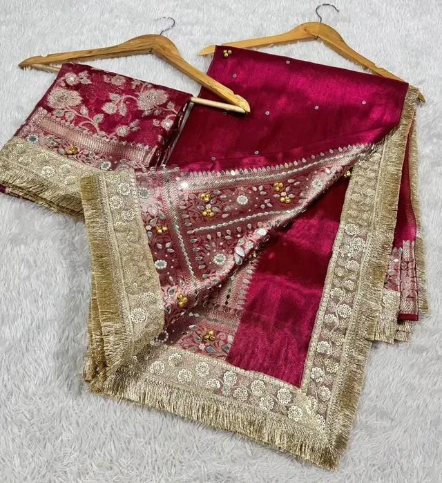 Banarasi Soft Tissue Silk Mirror, Ghungroo & Stone Work Saree - View 4