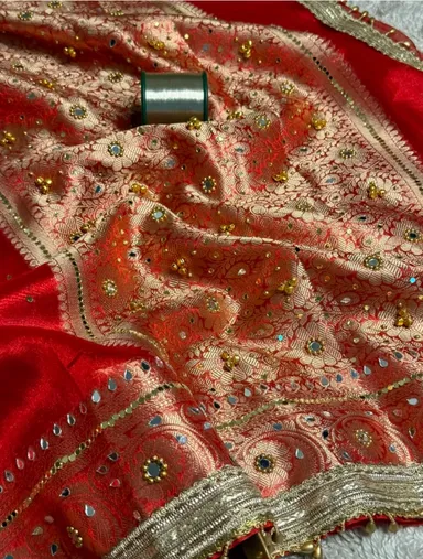 Premium Banarasi Soft Tissue Silk Ghungroo & Mirror Work Saree - View 3