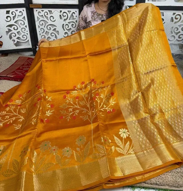 Banarasi Daybal Katan Soft Silk Saree with Floral Zari Weaving - View 2