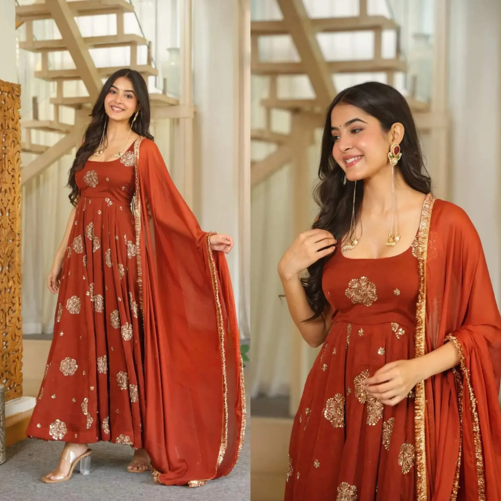WOMEN’S ETHNIC WEAR | EMBROIDERED GOWN SET - Doremon Crush Saree Online India - Buy at ₹1750 - Image 1
