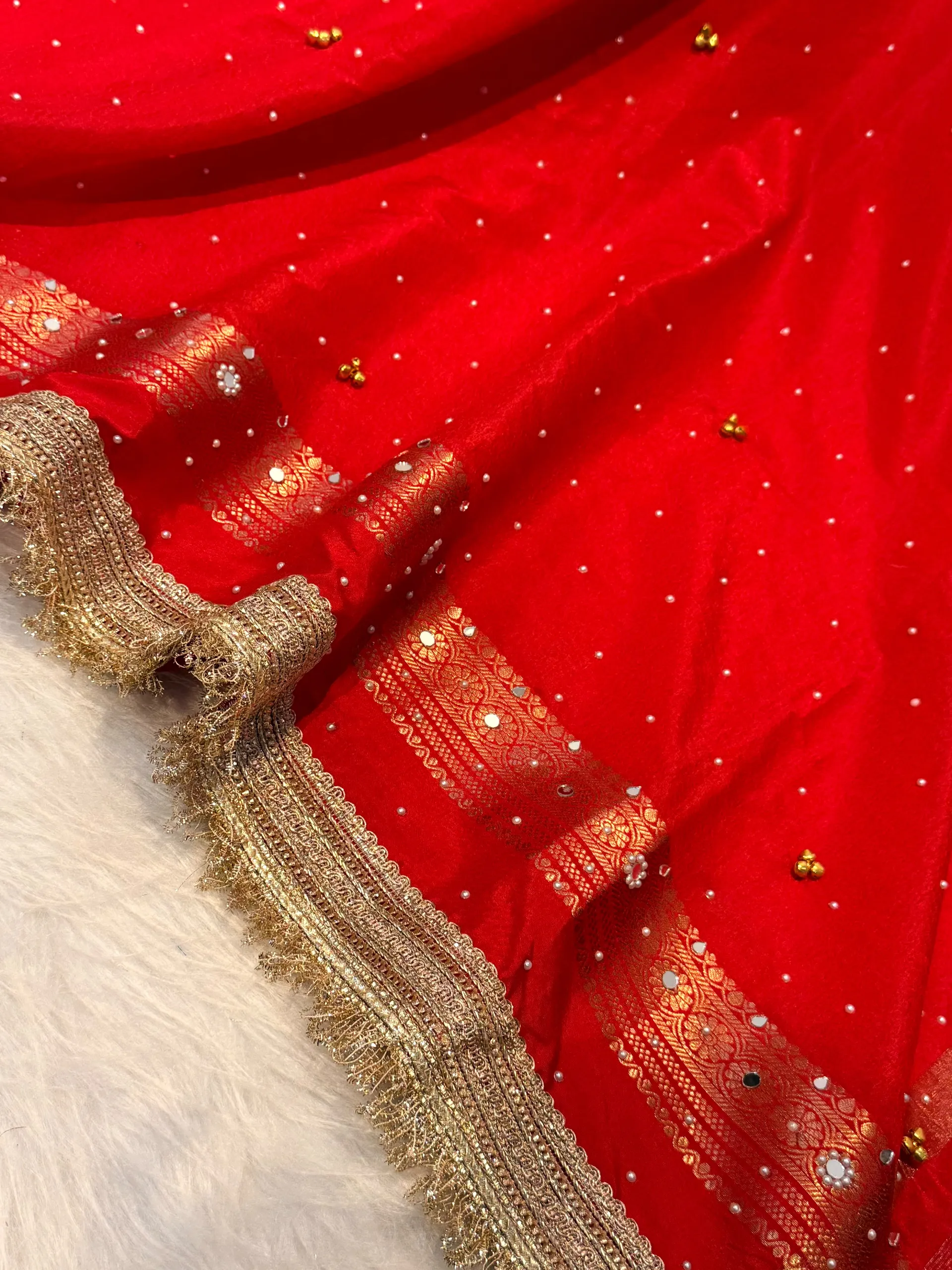 Banarasi Soft Katan Silk Saree with Pearl Work & Ghungroo Design - View 4