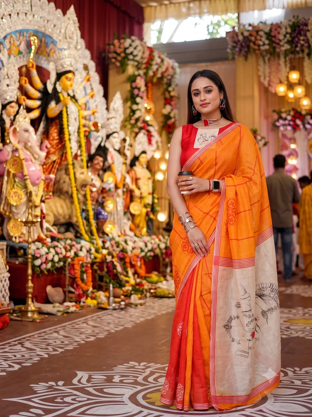 Durga Puja Special – Premium Linen Digital Print Saree Collection