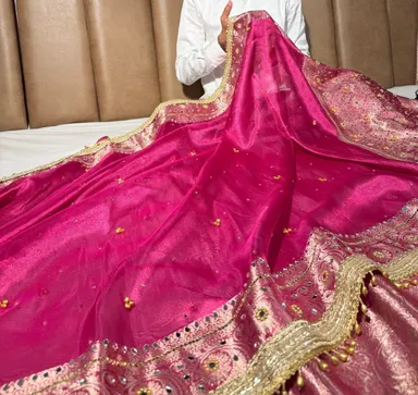 Premium Banarasi Soft Tissue Silk Ghungroo & Mirror Work Saree - Premium Banarasi Soft Tissue Silk Saree Online India - Buy at ₹3599 - Image 1