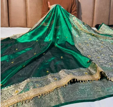 Premium Banarasi Soft Tissue Silk Ghungroo & Mirror Work Saree - View 3