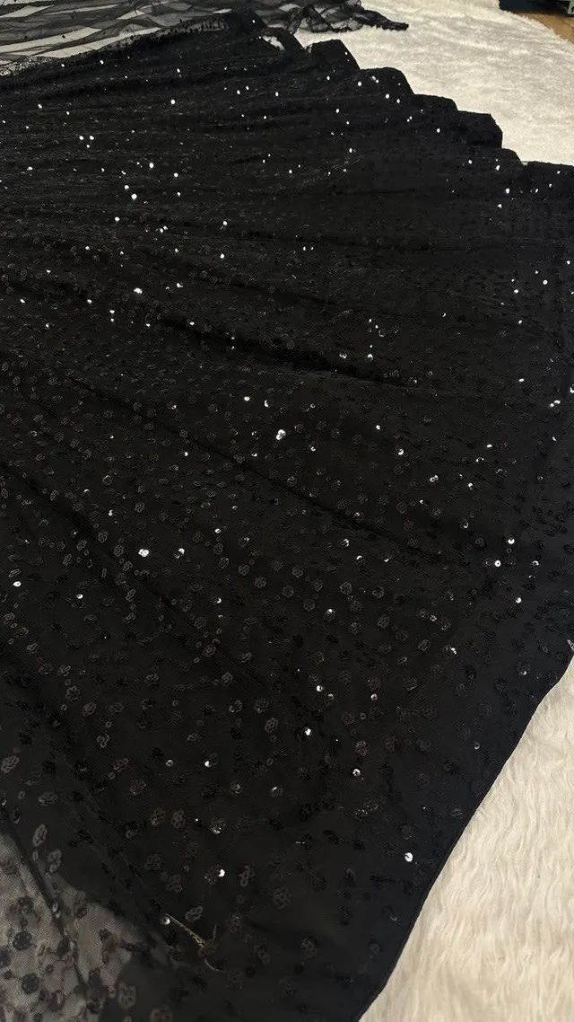 Black Net Lehenga Choli Set with Sequins & Zari Work - View 5