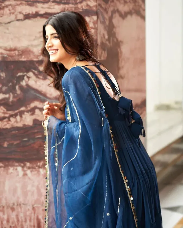 Pure Georgette Anarkali Gown Set with Pant & Dupatta - View 3