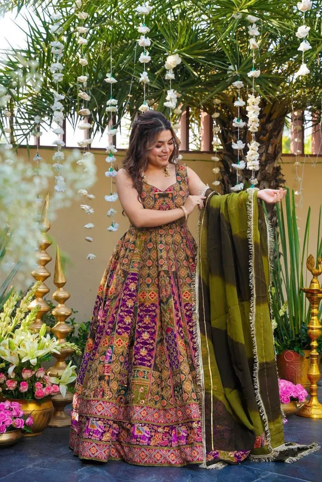 Digital Printed Jimmy Organza Silk Anarkali Gown with Dupatta - View 6