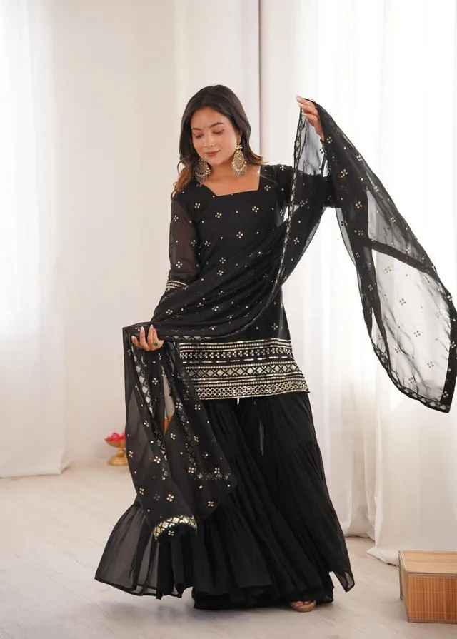 Premium Embroidered Sharara Suit Set - Ready to Wear