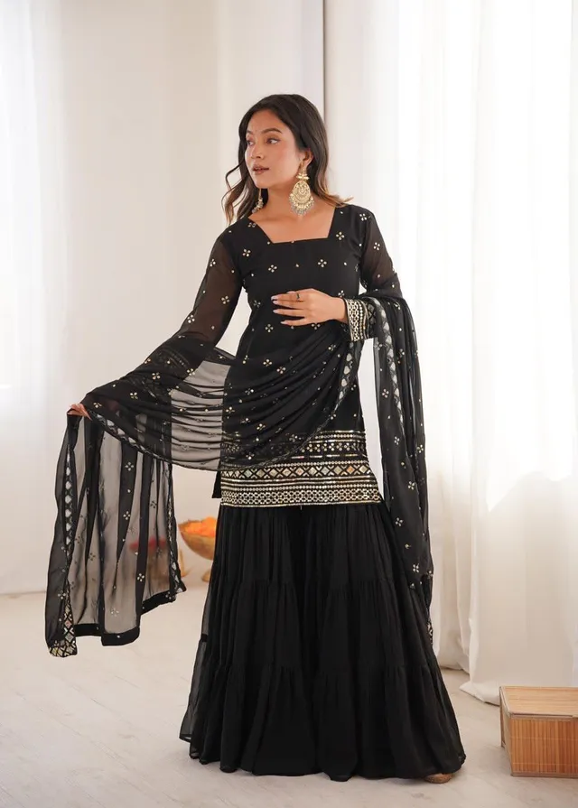 Premium Embroidered Sharara Suit Set - Ready to Wear - View 2