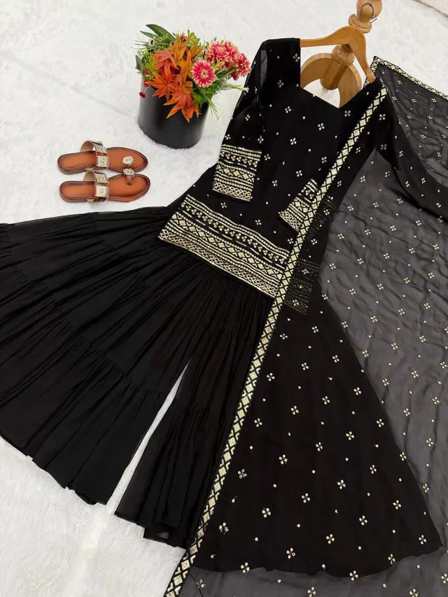 Premium Embroidered Sharara Suit Set - Ready to Wear - View 3