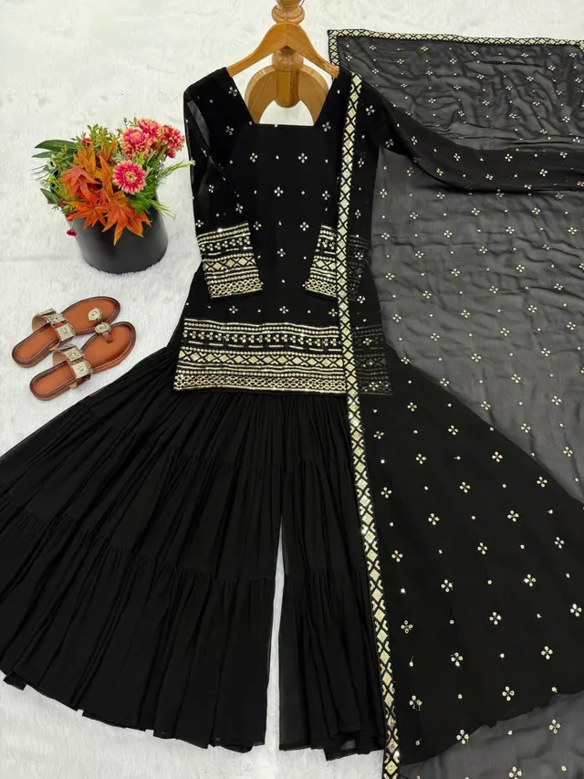 Premium Embroidered Sharara Suit Set - Ready to Wear - View 6