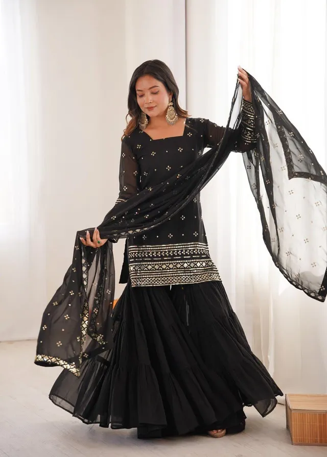 Premium Embroidered Sharara Suit Set - Ready to Wear - View 8